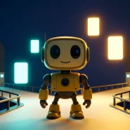 TMAI mascot standing between two unlabeled glowing legal pathways for a Token Metrics prediction markets legal guide