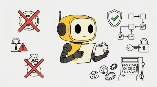 Consistent Token Metrics TMAI mascot illustration for Crypto Casino Safety