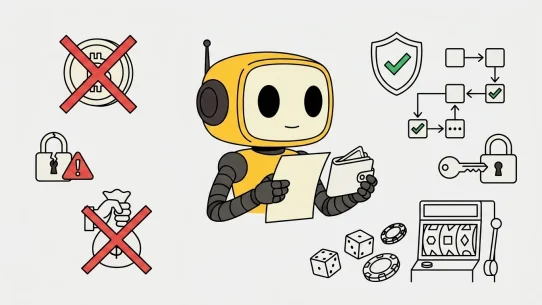 Consistent Token Metrics TMAI mascot illustration for Crypto Casino Safety