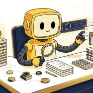 TMAI mascot reviewing crypto tax software records, wallet imports, reports, and integrations for a Token Metrics crypto tax software guide.