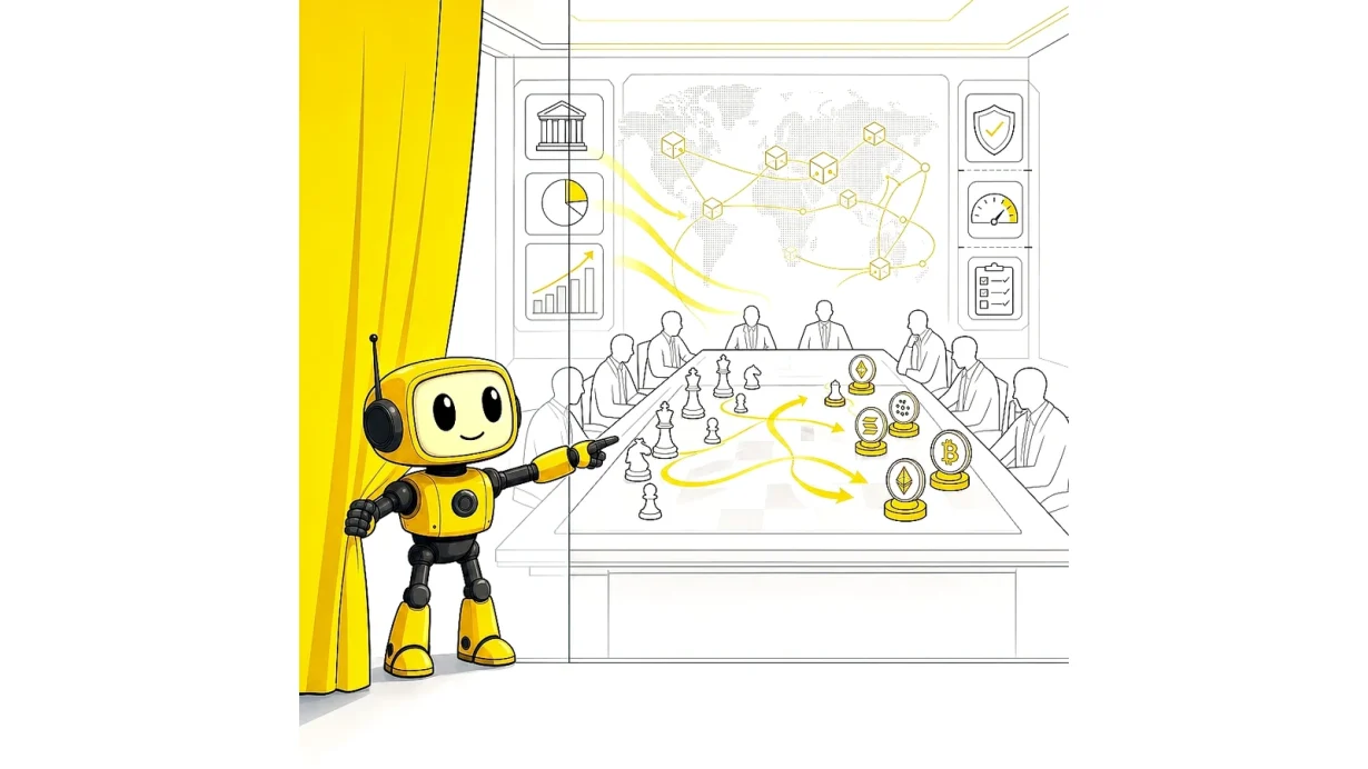 Token Metrics mascot revealing a hedge fund crypto strategy war room.
