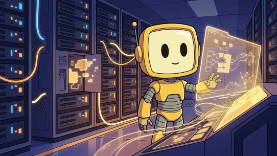 Token Metrics line-art TMAI mascot reviewing crypto mining profitability, hardware, electricity, and risk signals