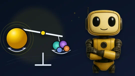 TMAI mascot comparing one dominant market-share sphere with several smaller spheres