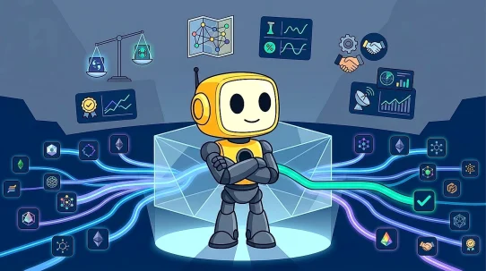 Token Metrics mascot mapping liquidity routes through a verified exchange hub