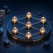 Abstract staking network, checklist, and key illustration