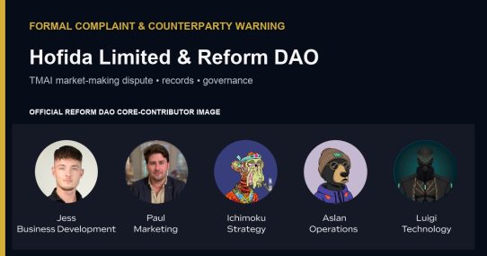 Formal complaint and counterparty warning for Hofida Limited and Reform DAO with official Reform core-contributor image