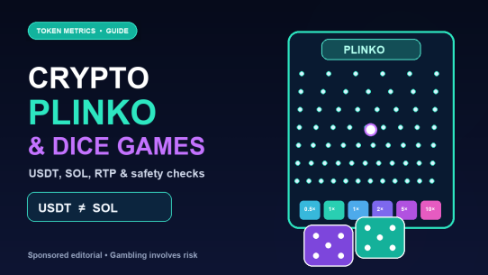 Illustration of a Plinko board and dice for a guide to USDT and SOL crypto casino games