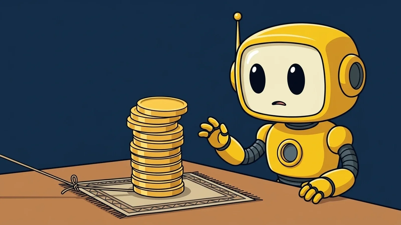 TMAI mascot noticing a rug being pulled from under a stack of tokens, a risk a token scanner can miss