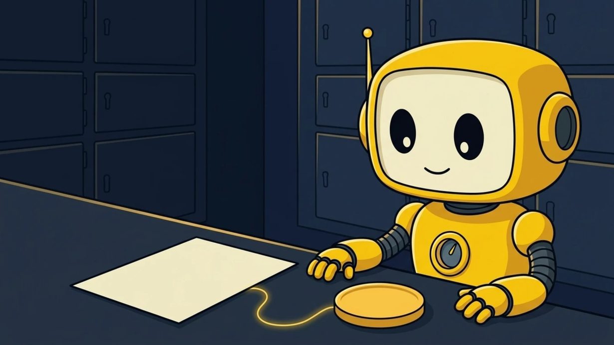 TMAI mascot linking a blank golden token to a share certificate, showing how tokenized stocks are backed